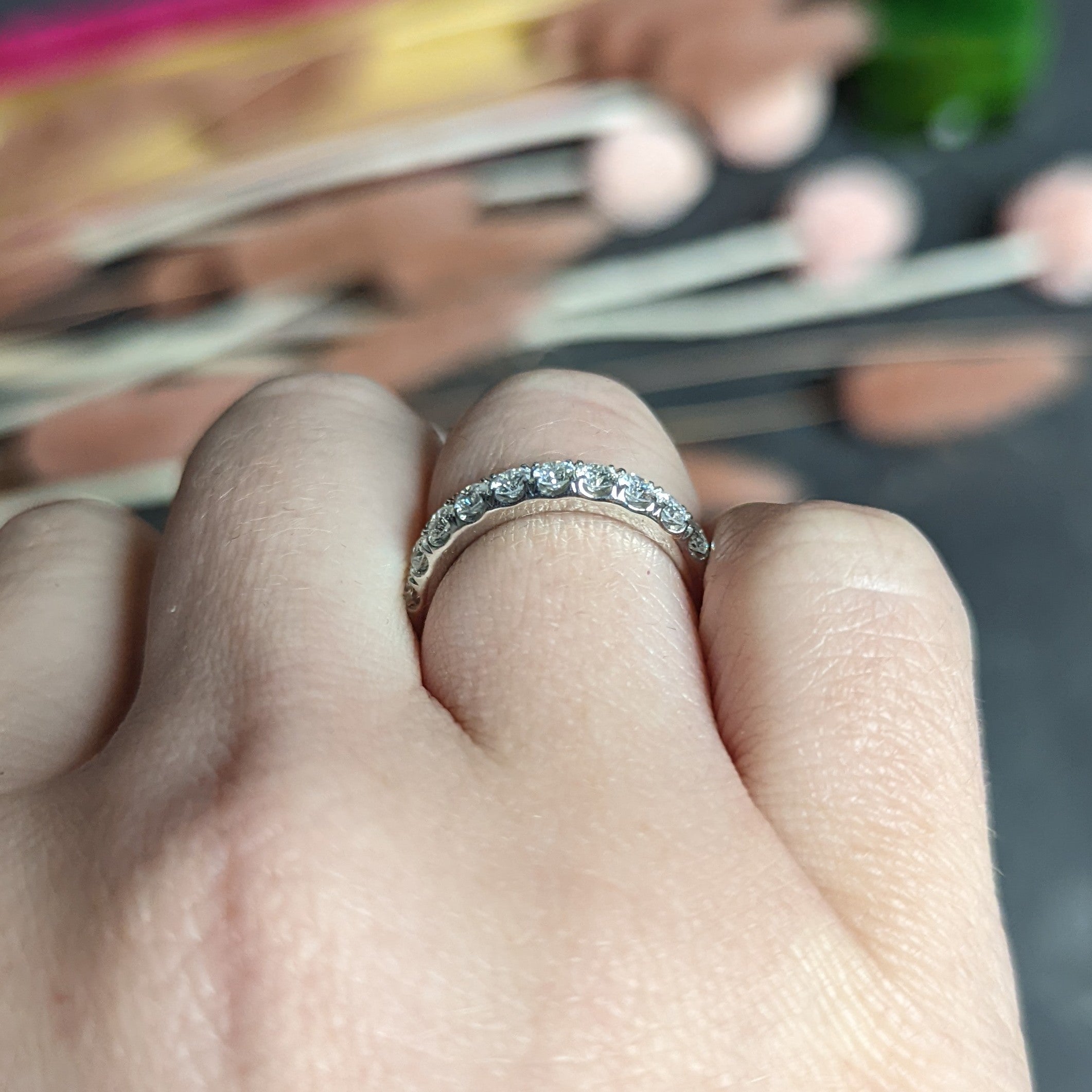 Contemporary 0.75 CTW Diamond 14 Karat White Gold Anniversary Band Ring Wilson's Estate Jewelry