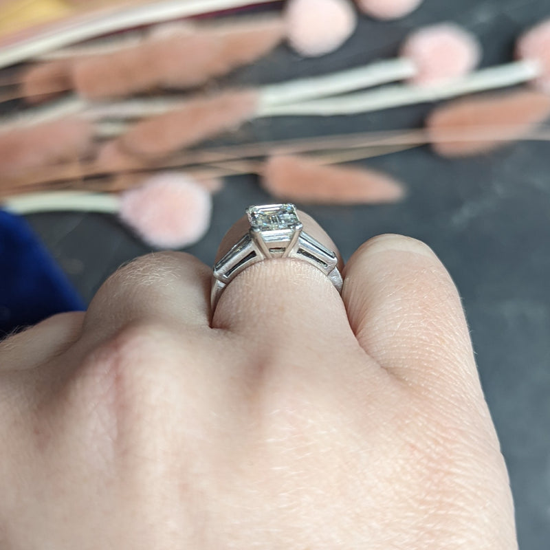 Mid-Century 2.22 CTW Emerald Cut Diamond Platinum Engagement Ring GIA Wilson's Estate Jewelry