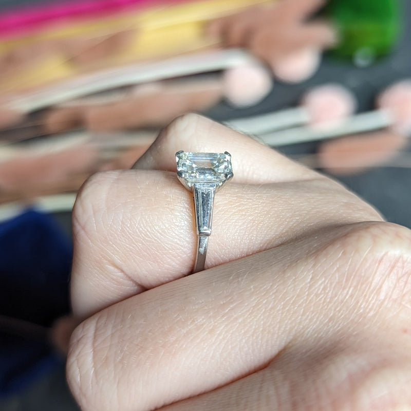 Mid-Century 2.22 CTW Emerald Cut Diamond Platinum Engagement Ring GIA Wilson's Estate Jewelry