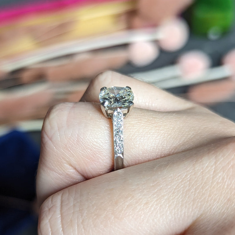 Vintage 2.33 CTW Old Mine Diamond Platinum Engagement Ring GIA Wilson's Estate Jewelry
