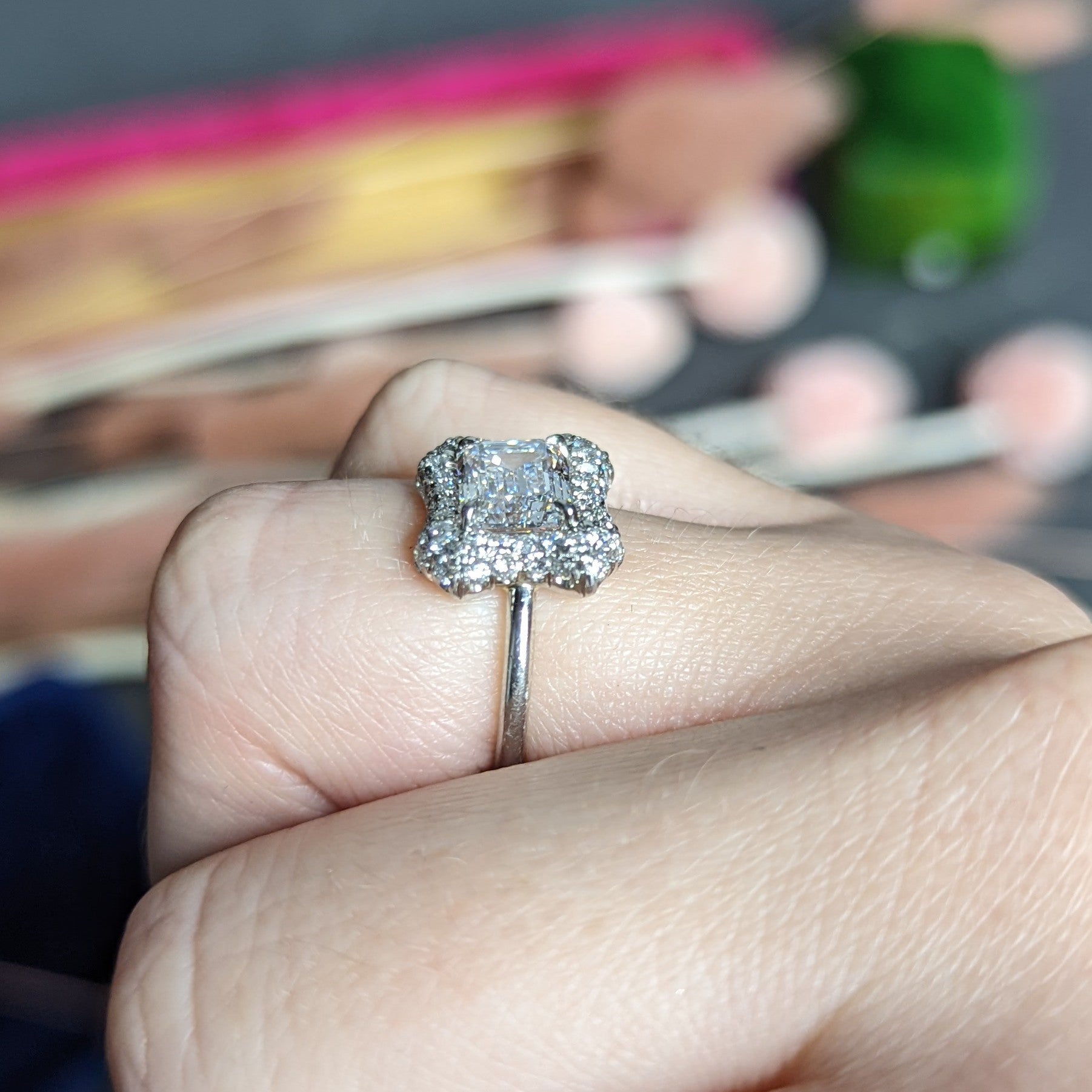 Contemporary 2.50 CTW Emerald Cut Diamond Platinum Pave Halo Engagement Ring GIA Wilson's Estate Jewelry