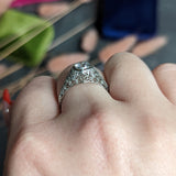Edwardian 0.80 CTW Diamond Platinum Scrolled Ivy Engagement Ring Wilson's Estate Jewelry