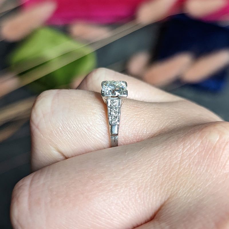 Art Deco 0.97 CTW Diamond Platinum Tiered Shoulder Engagement Ring Wilson's Estate Jewelry