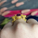 Vintage Italian 3.00 CTW Ruby Cabochon 18 Karat Yellow Gold Gargoyle Gemstone Ring Wilson's Estate Jewelry