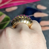 1940's French 1.70 CTW Retro Ruby 14 Karat Two-Tone Gold Platinum Fanned Statement Ring Wilson's Estate Jewelry