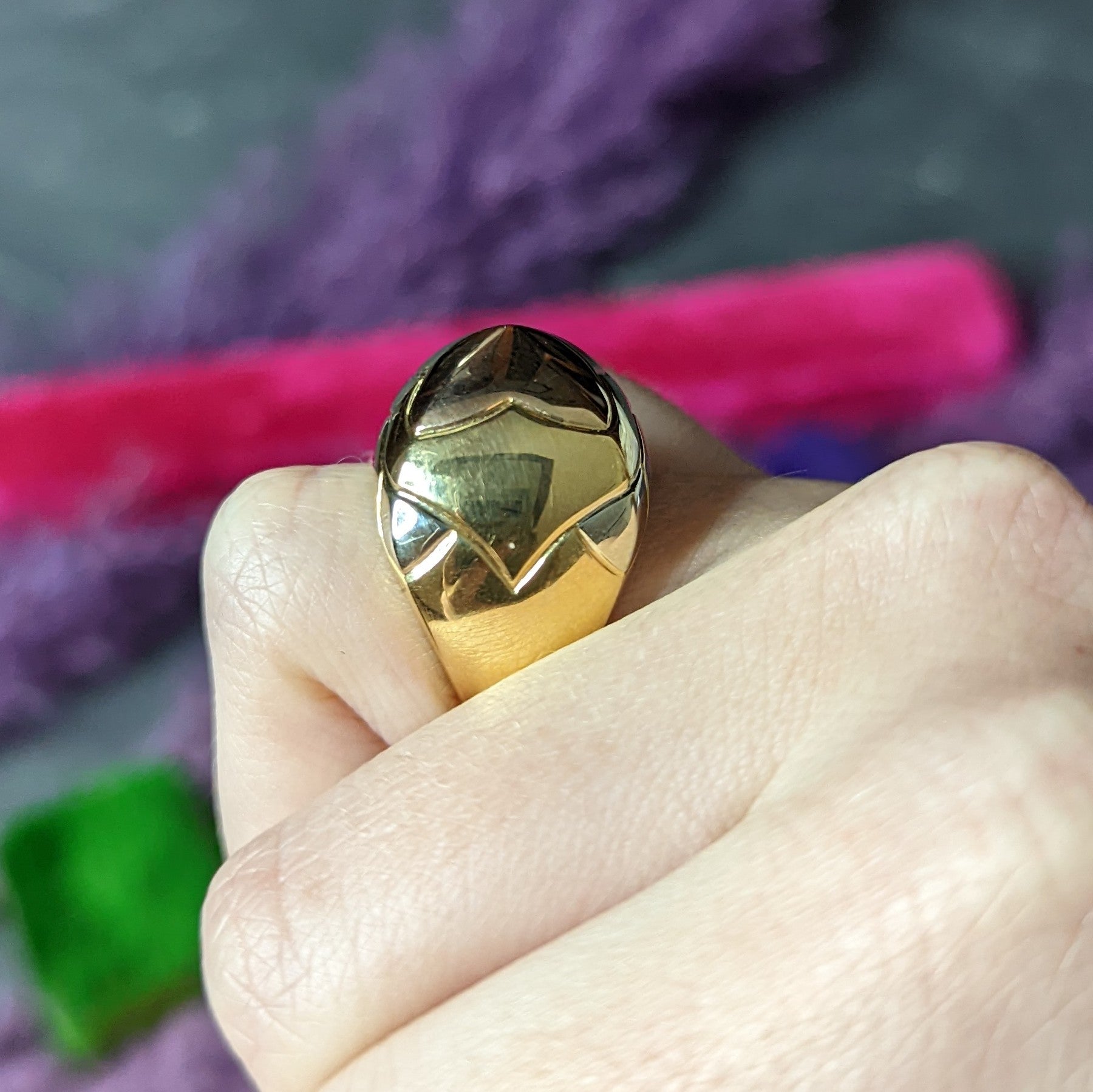 Bulgari 18 Karat Tri-Colored Gold Pyramide Band Ring Wilson's Estate Jewelry
