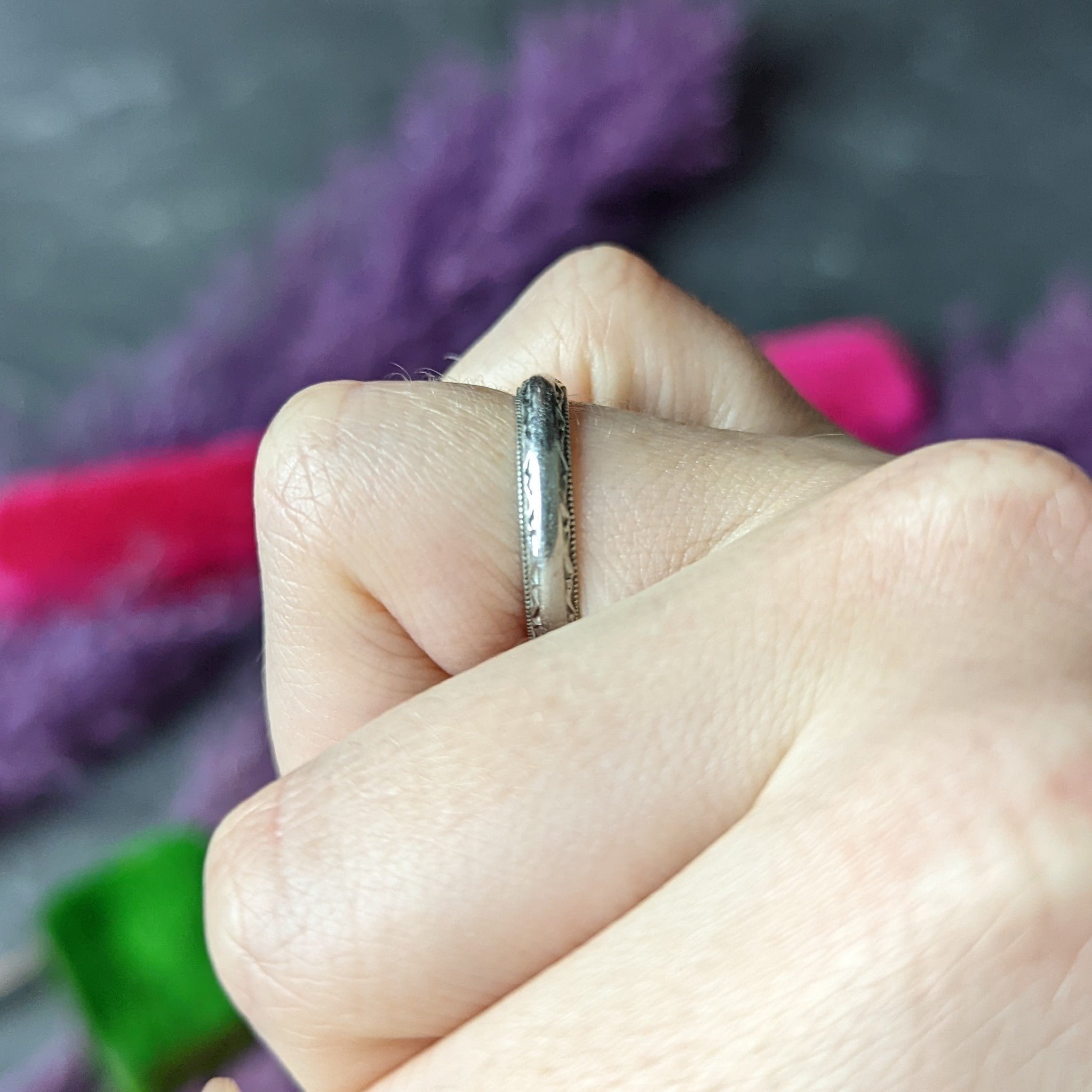 Vintage Platinum Decorative Wedding Band Ring Wilson's Estate Jewelry