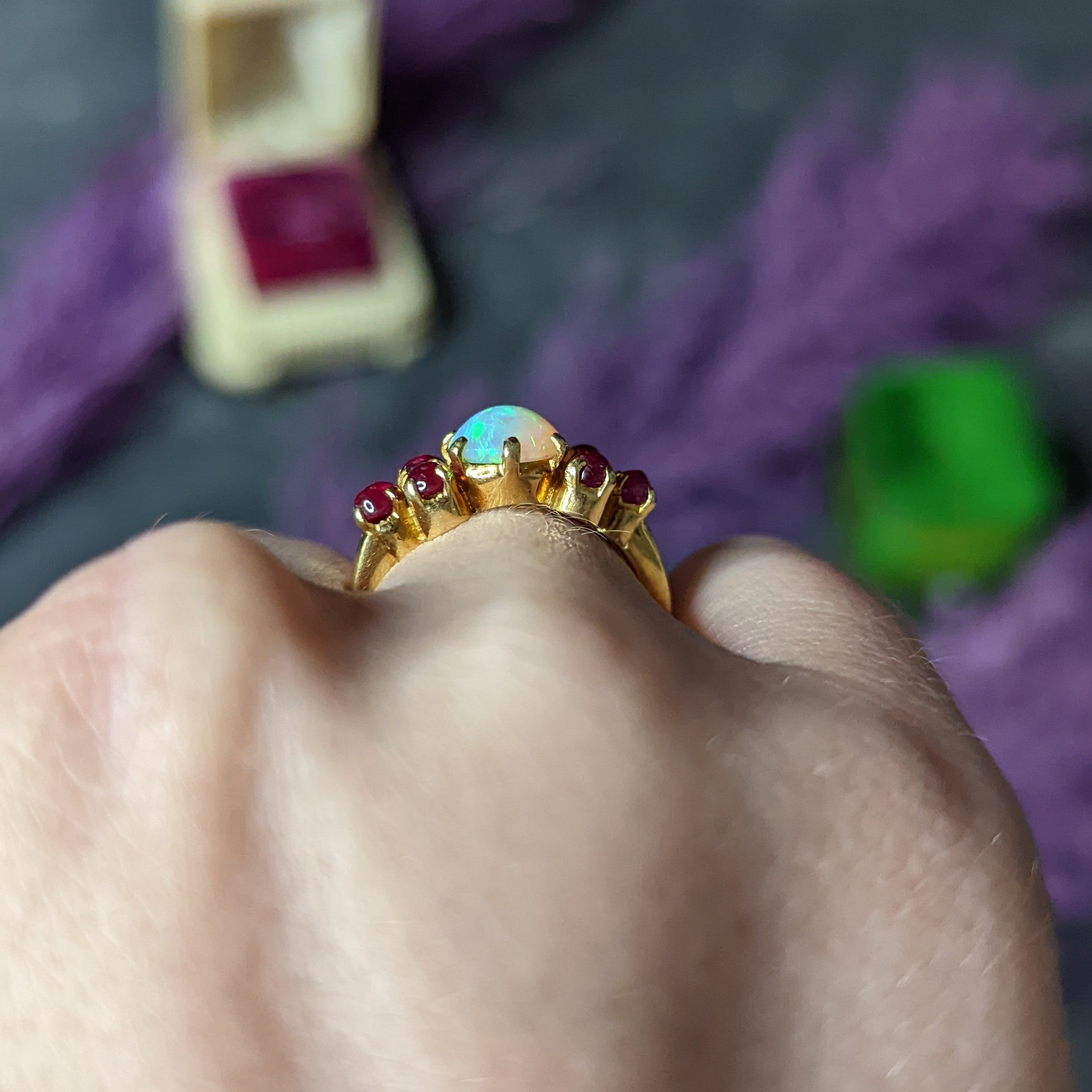 Retro Opal Ruby Cabochon 18 Karat Yellow Gold Gemstone Ring Wilson's Estate Jewelry
