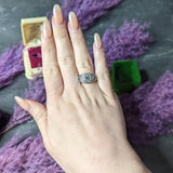 Art Deco 2.18 CTW Diamond Sapphire Platinum Engraved Engagement Ring Wilson's Estate Jewelry