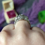 Art Deco 1.41 CTW Diamond 18 Karat White Gold Floral Engagement Ring GIA Wilson's Estate Jewelry