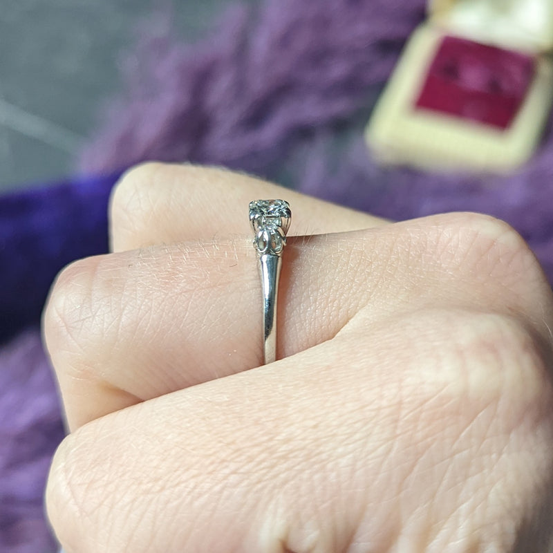 1930's Art Deco 0.44 CTW Diamond Platinum Three Stone Engagement Ring Wilson's Estate Jewelry