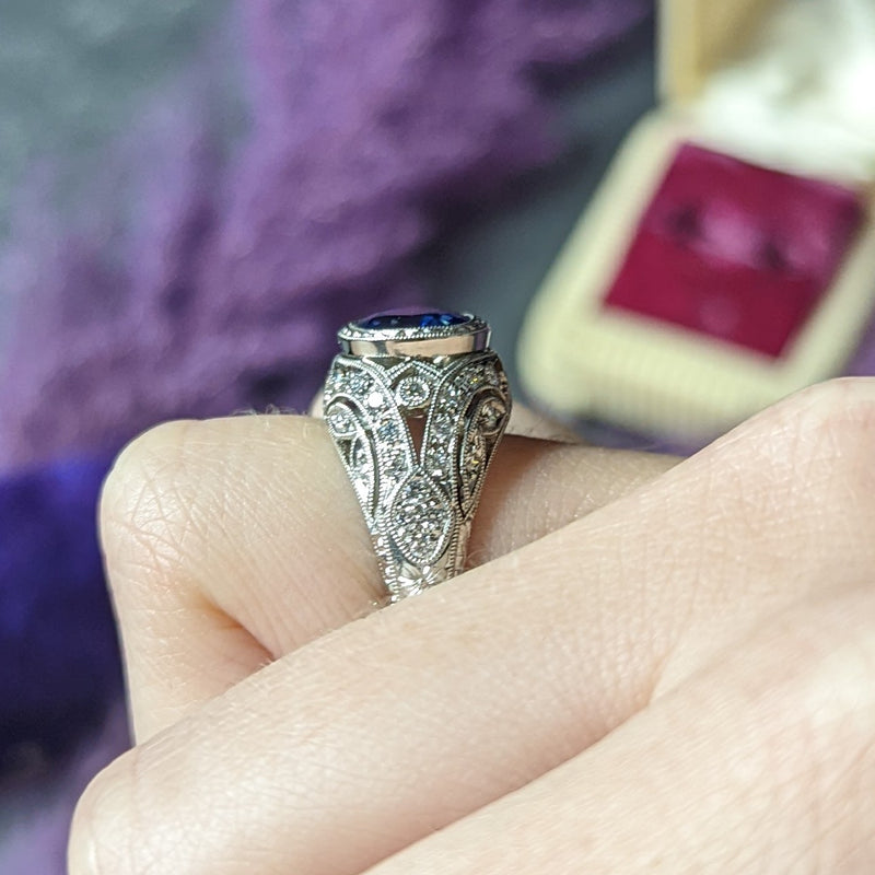 Vintage 4.63 CTW Sapphire Diamond Platinum Bombe Band Gemstone Ring GIA Wilson's Estate Jewelry