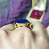 Art Deco Lapis Lazuli 14 Karat Yellow Gold Geometric Unisex Vintage Signet Ring Wilson's Estate Jewelry