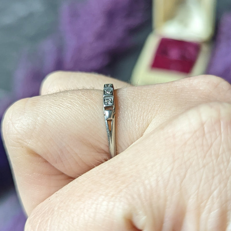 Art Deco Diamond Platinum Square Step Vintage Wedding Band Ring Wilson's Estate Jewelry
