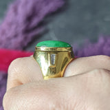 1960's Jade Diamond 18 Karat Yellow Gold Unisex Vintage Signet Ring Wilson's Estate Jewelry