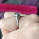 Art Deco 0.48 CTW Diamond Sapphire Platinum Foliate Engagement Ring Wilson's Estate Jewelry