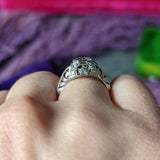 Art Deco 0.70 CTW Diamond Sapphire Platinum Foliate Engagement Ring Wilson's Estate Jewelry