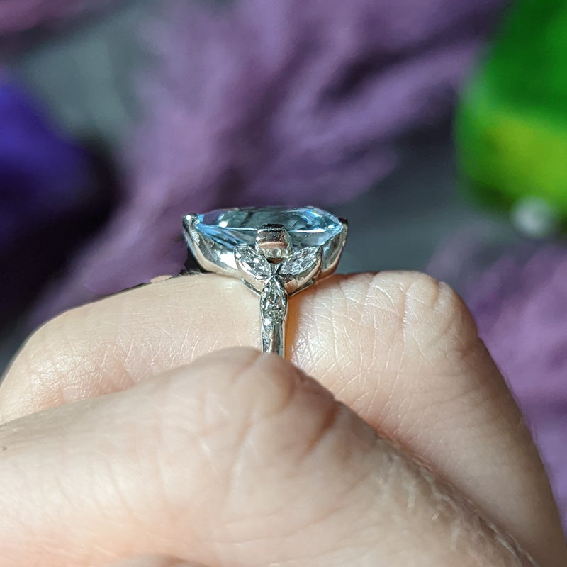1950's Mid-Century 2.00 CTW Aquamarine Diamond Platinum Vintage Gemstone Ring Wilson's Estate Jewelry