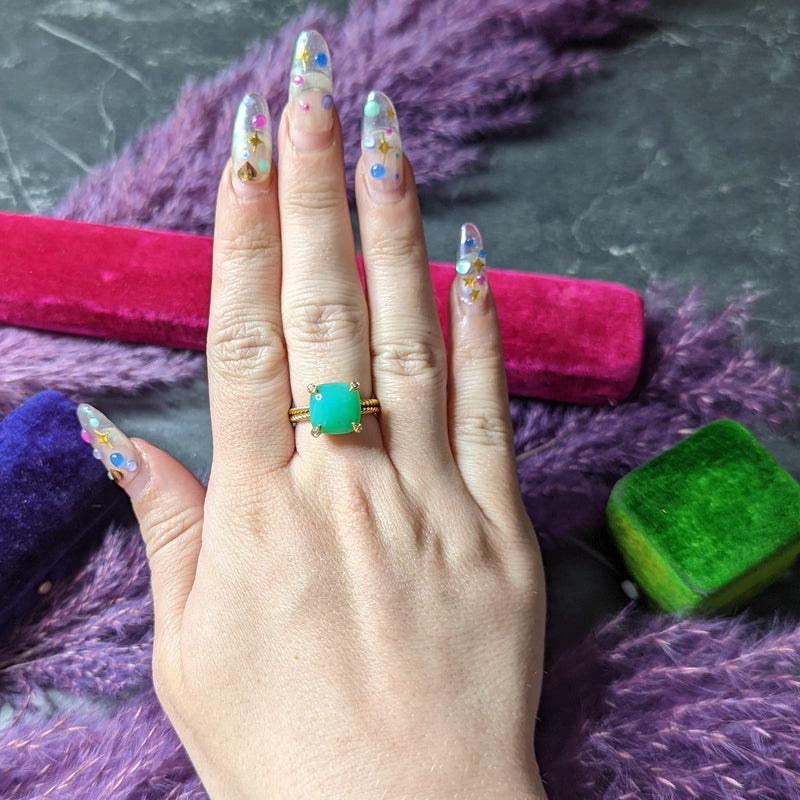 David Yurman Chrysoprase Cabochon Diamond 18 Karat Yellow Gold