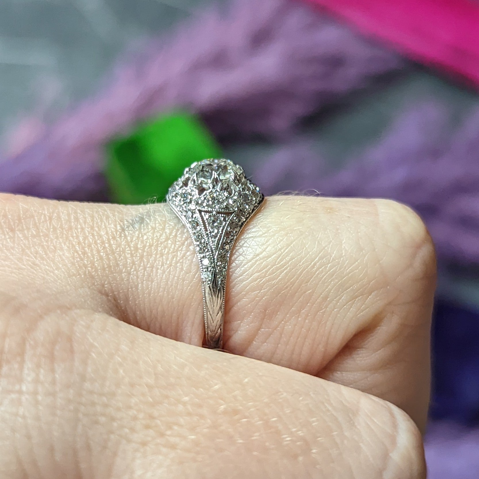 1930's Art Deco 1.68 CTW Diamond Platinum Fleur-De-Lis Engagement Ring Wilson's Estate Jewelry