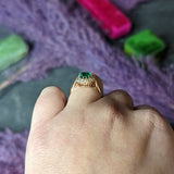 Victorian 1.33 CTW Cushion Cut Emerald Old Mine Cut Diamond 14 Karat Yellow Gold Antique Ring Wilson's Estate Jewelry