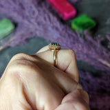 Victorian 1.33 CTW Cushion Cut Emerald Old Mine Cut Diamond 14 Karat Yellow Gold Antique Ring Wilson's Estate Jewelry