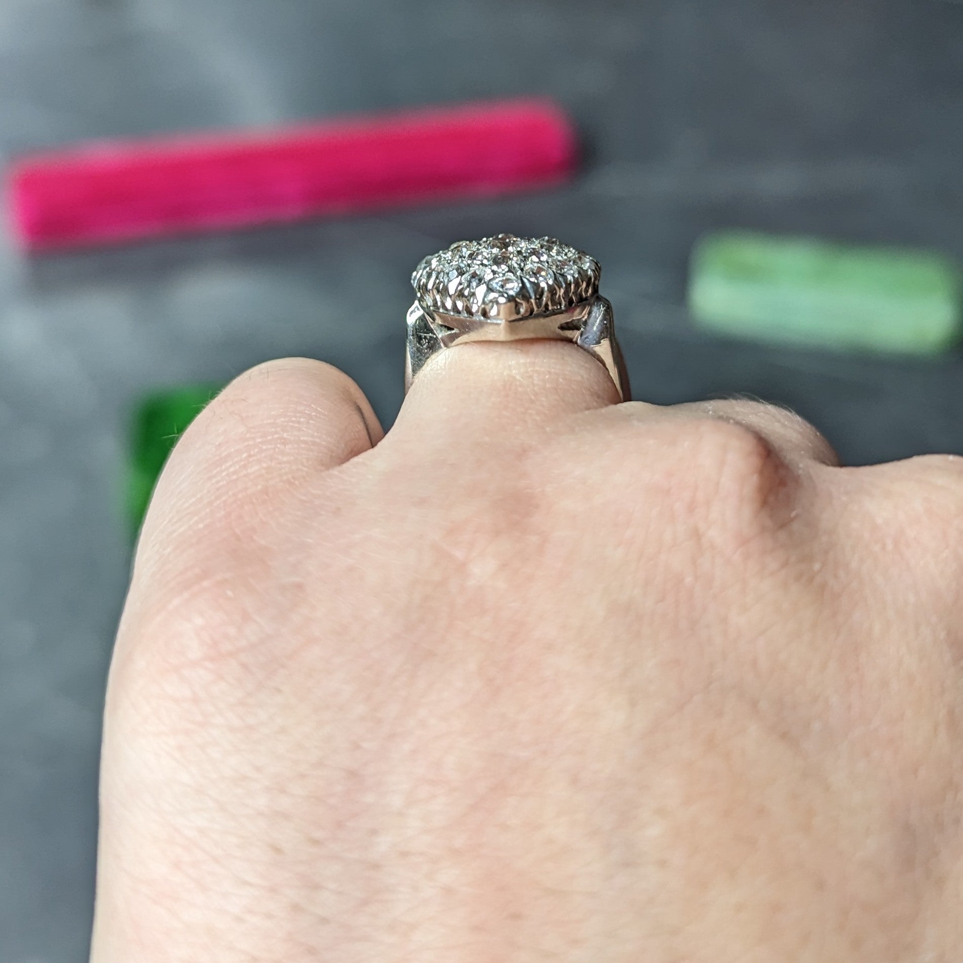 Edwardian 1.59 CTW Old Mine Cut Diamond 14 Karat White Gold Antique Heart Ring Wilson's Estate Jewelry