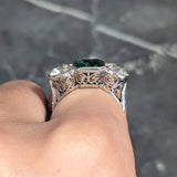 Art Deco 5.02 CTW Colombian Emerald Old European Cut Diamond Platinum Greek Key Three Stone Ring AGL Wilson's Estate Jewelry