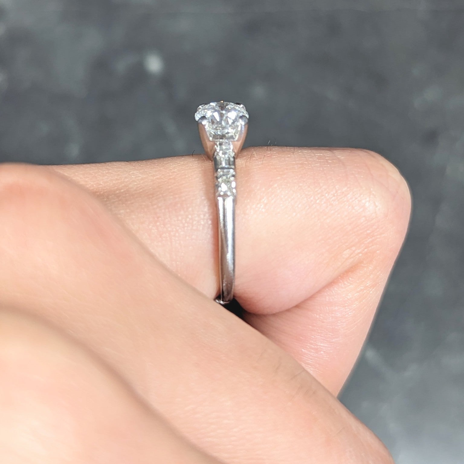 Mid-Century 1.18 CTW Diamond Platinum Five Stone Vintage Engagement Ring GIA Wilson's Estate Jewelry