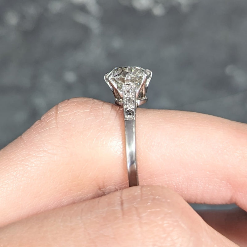 Art Deco 1.65 CTW Old European Cut Diamond Platinum Crown Engagement Ring Wilson's Estate Jewelry