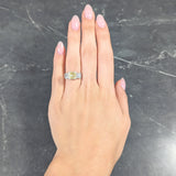 Art Deco 3.20 CTW Asscher Cut Fancy Intense Yellow & Old European Cut Diamond Platinum Foliate Vintage Ring GIA