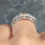 Art Deco 3.20 CTW Asscher Cut Fancy Intense Yellow & Old European Cut Diamond Platinum Foliate Vintage Ring GIA