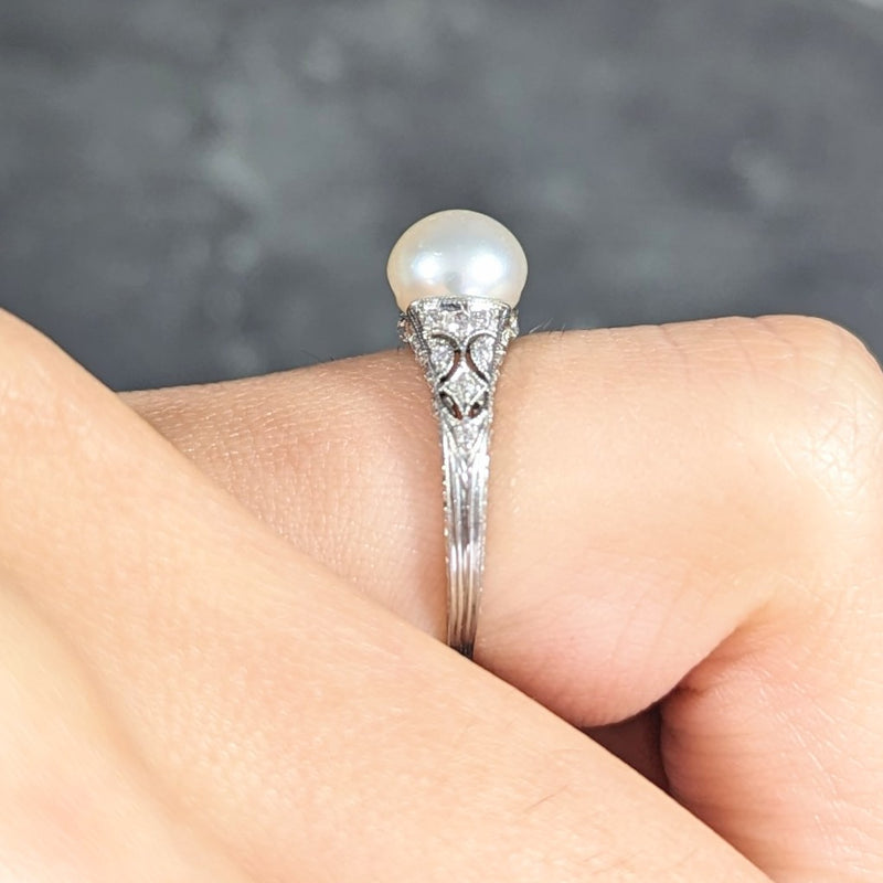 Edwardian Serpentine OEC Diamond & Pearl Ring