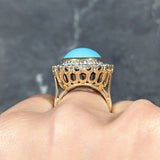 David Webb 1970's Turquoise Pear Shaped Cabochon Diamond Platinum-Topped 18 Karat Yellow Gold Vintage Halo Ring Wilson's Estate Jewelry