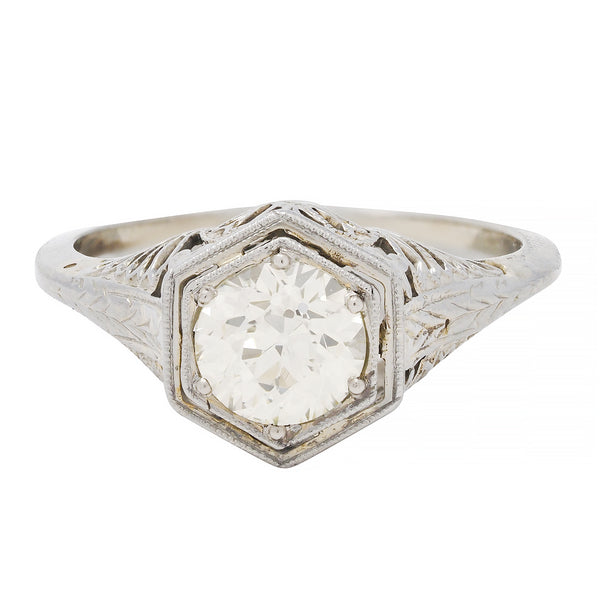 Art Deco 0.90 CTW Old European Diamond Platinum Fan Vintage Engagement Ring