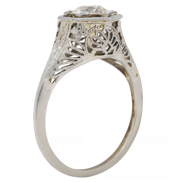 Art Deco 0.90 CTW Old European Diamond Platinum Fan Vintage Engagement Ring