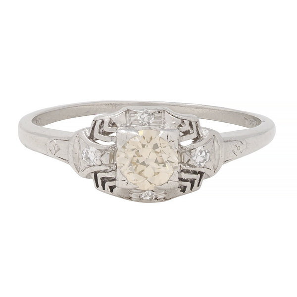 Art Deco 0.45 CTW Fancy Diamond Platinum Vintage Engagement Ring