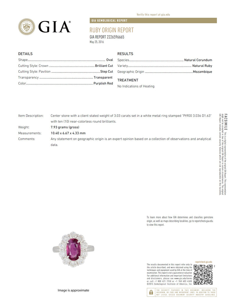 Contemporary 4.66 CTW No Heat Ruby Diamond Platinum Cluster Ring GIARing - Wilson's Estate Jewelry