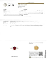 1980's 2.80 CTW No Heat Ruby Diamond 18 Karat Yellow Gold Three Stone Ring GIA