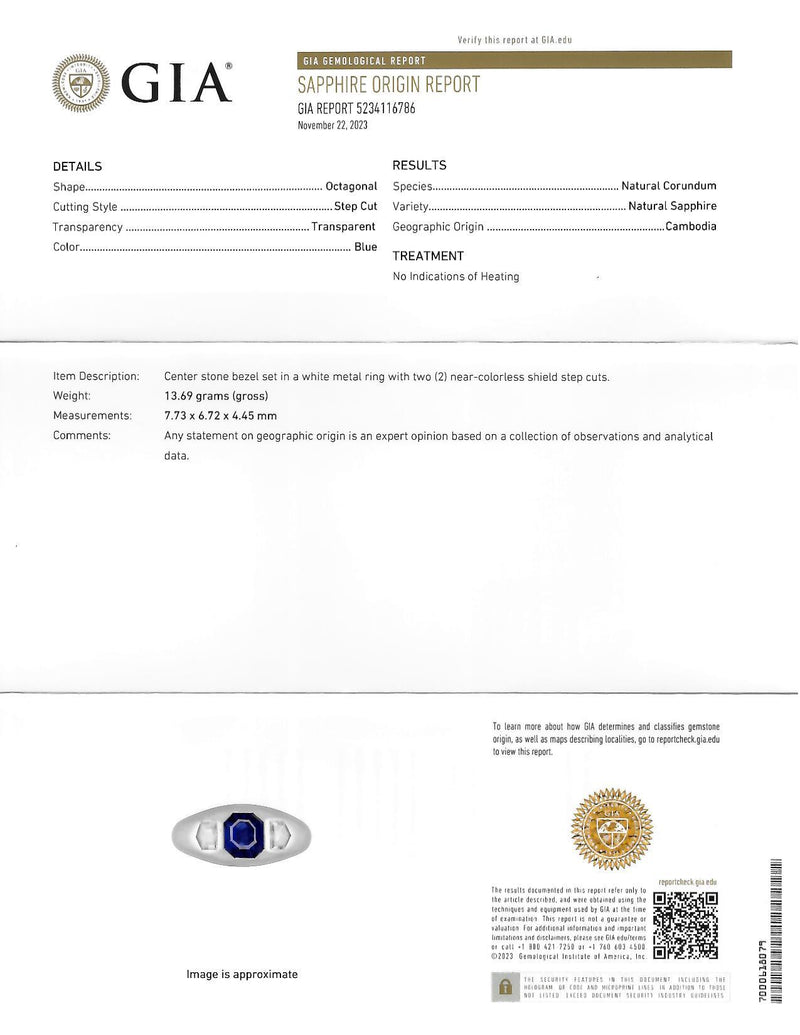 Mid-Century 3.07 CTW No Heat Sapphire Diamond Platinum Three Stone Ring GIA
