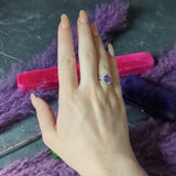Checkerboard Amethyst Diamond Halo 18 Karat White Gold Gemstone Ring
