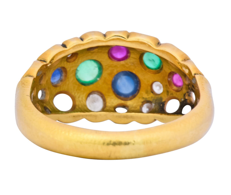 Alex Sepkus Blue Sapphire Emerald Ruby Diamond 18 Karat Gold Cluster Ring - Wilson's Estate Jewelry