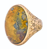 Allsopp Bros. Art Nouveau Jasper Cabochon 14 Karat Gold Ring - Wilson's Estate Jewelry