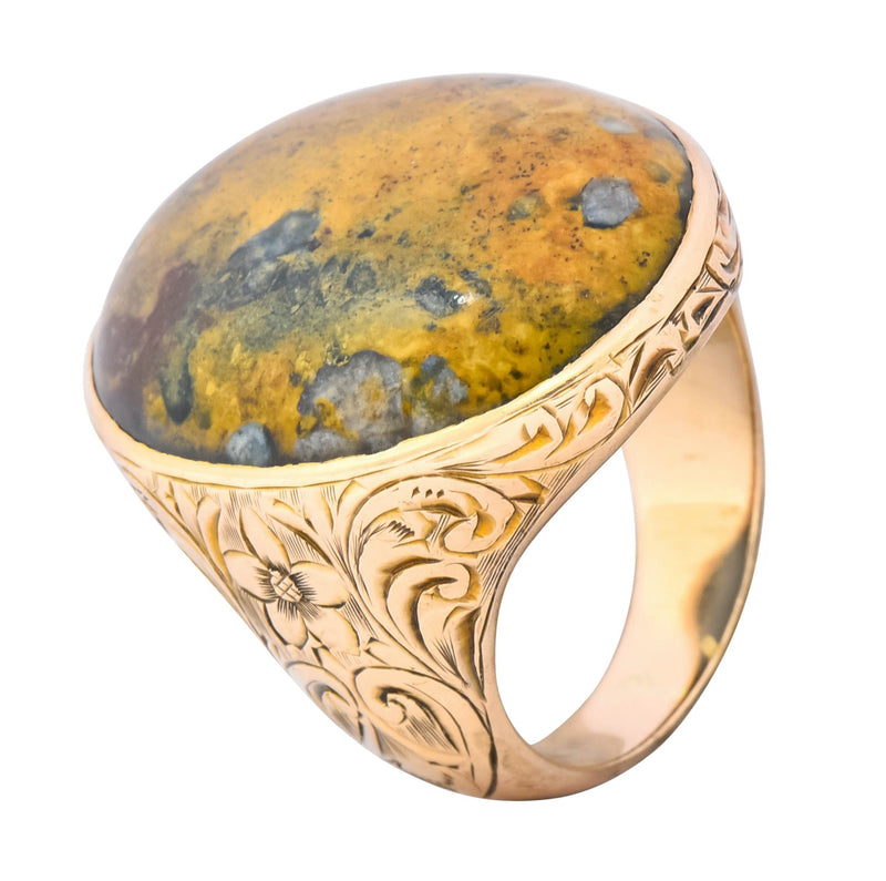 Allsopp Bros. Art Nouveau Jasper Cabochon 14 Karat Gold Ring - Wilson's Estate Jewelry
