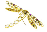 Alluring Large Multi-Gem Diamond Moonstone 18 Karat Gold Dragonfly Brooch Wilson's Estate Jewelry