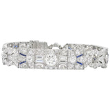 Amazing Art Deco 11.50 CTW Diamond Sapphire Platinum Bracelet Wilson's Estate Jewelry