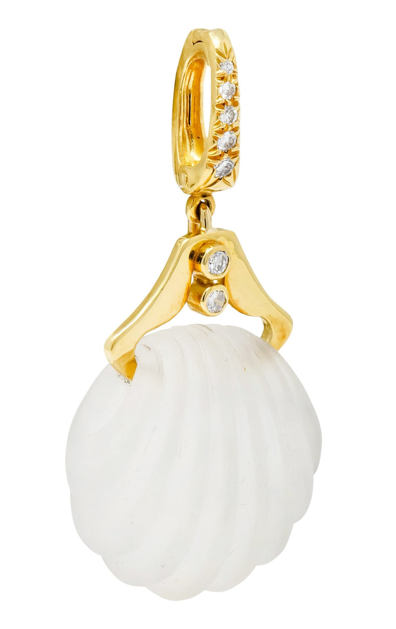 Andrew Clunn Vintage Diamond Rock Crystal 18 Karat Gold Shell Enhancer Pendant - Wilson's Estate Jewelry