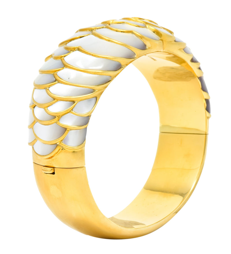 Angela Cummings Mother of Pearl 18 Karat Gold Floral Bangle Bracelet - Wilson's Estate Jewelry