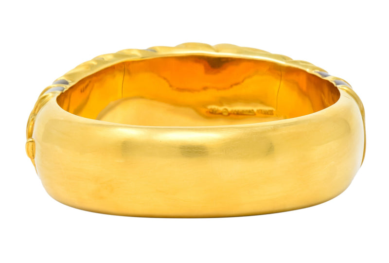 Angela Cummings Mother of Pearl 18 Karat Gold Floral Bangle Bracelet - Wilson's Estate Jewelry