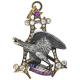 Anheuser Busch 1919 Diamond Ruby Enamel Sterling Silver 14 Karat Gold Eagle Pendant Wilson's Estate Jewelry